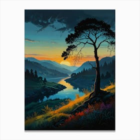 Lone Tree At Sunset Canvas Print