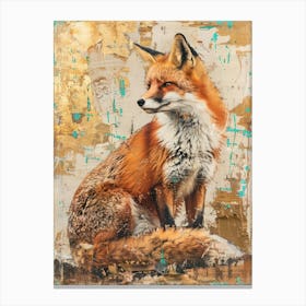 Red Fox Gold Effect Collage 4 Canvas Print