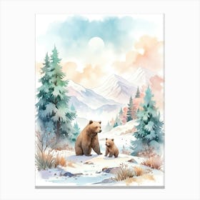 Watercolor Bears In The Mountains Canvas Print