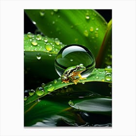 Macro Photography Of A Water Droplet Encapsulating A Thriving Miniature Tropical Rainforest With A Canvas Print