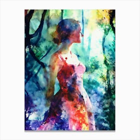 Girl In The Forest Watercolor Painting Canvas Print