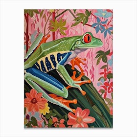 Floral Animal Painting Red Eyed Tree Frog 1 Canvas Print