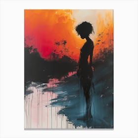 Silhouette Of A Woman At Sunset Canvas Print