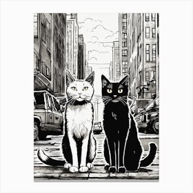 Two Cats On The Street black and white Canvas Print