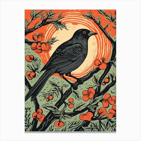 Vintage Bird Linocut Cowbird 4 Canvas Print