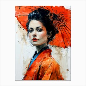 Asian Woman With Umbrella painting Canvas Print