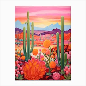 Cactus In The Desert Painting Fishhook Cactus Canvas Print