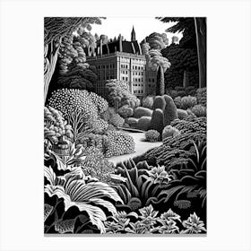 Biltmore Estate Gardens, 1, Usa Linocut Black And White Vintage Canvas Print