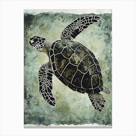 Dark Green Vintage Sea Turtle Painting Canvas Print