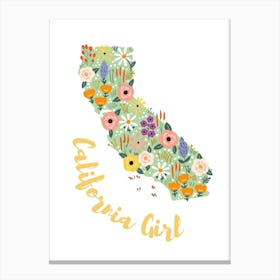 California Girl Art with Floral Map Canvas Print