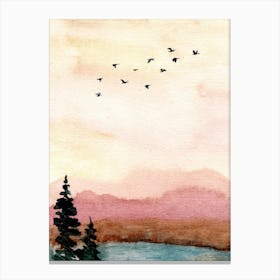 Watercolor Of Birds Canvas Print