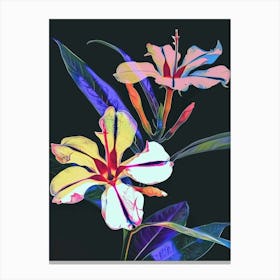 Neon Flowers On Black Periwinkle 3 Canvas Print