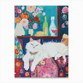 Tea Time With A Angora Cat 2 Canvas Print