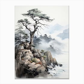 Tojinbo Cliffs In Fukui, Japanese Brush Painting, Ukiyo E, Minimal 1 Canvas Print