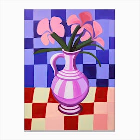 Painting Of A Pink Vase With Purple Flowers, Matisse Style 3 Canvas Print