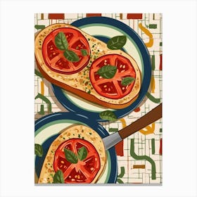 Bruscetta, Tomato & Basil On A Tiled Background 3 Canvas Print
