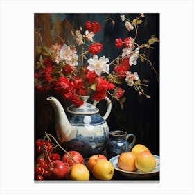 Decoration On The Table With Apples And Flowers Canvas Print