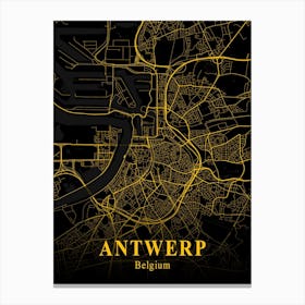 Antwerp Gold City Map 1 Canvas Print