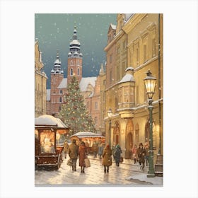 Vintage Winter Illustration Krakow Poland 3 Canvas Print