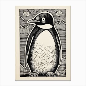 B&W Bird Linocut Penguin 2 Canvas Print