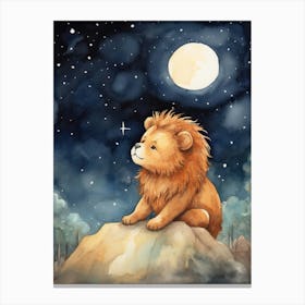 Stargazing Watercolour Lion Art Painting 3 Canvas Print
