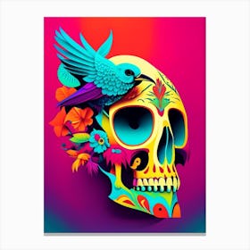 Skull With Bird Motifs Colourful Pop Art Canvas Print