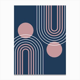 Mid Century Modern Geometric B28 In Navy Blue And Rose Gold (Rainbow And Sun Abstract) 01 Canvas Print