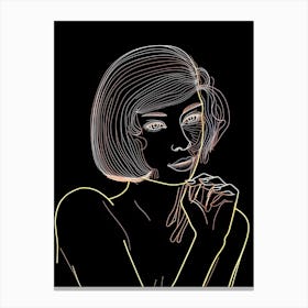 Woman Portrait In Black And White Line Art Neon 3 Canvas Print