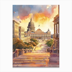 Storybook Illustration The Austin Texas State Capitol Austin Texas 1 Canvas Print