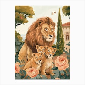 Barbary Lion Family Bonding Illutration 4 Canvas Print
