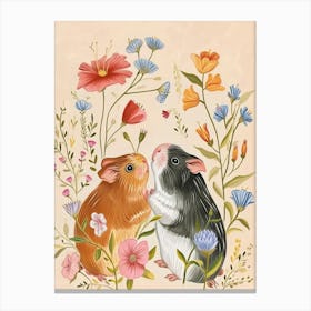 Folksy Floral Animal Drawing Guinea Pig Canvas Print