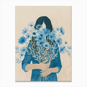 Spring Girl With Blue Flowers 2 Canvas Print