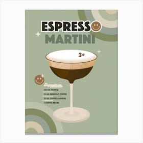 Espresso Martini Cocktail - Retro Rainbow Sage green and Cream Canvas Print