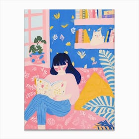 Girl Reading A Book Lo Fi Kawaii Illustration 5 Canvas Print