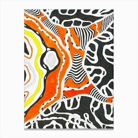 "Liquid dream" art print by Gangachili. Abstract red, orange and yellow shapes. Unique hand drawn wall art Canvas Print