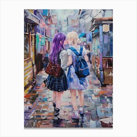 Kissing Girls In The Street Canvas Print