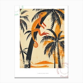 Orange Lizard On The Palm Trees Block Print Poster Canvas Print
