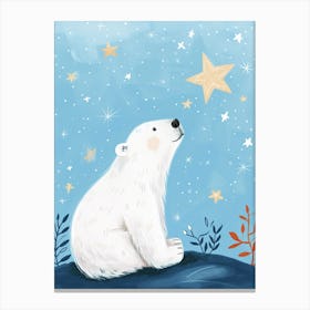 Polar Bear Looking At A Starry Sky Storybook Illustration 2 Canvas Print