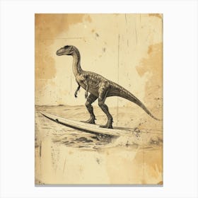 Vintage Therizinosaurus On A Surf Board 1 Canvas Print