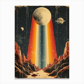 Space Odyssey: Retro Poster featuring Asteroids, Rockets, and Astronauts: Planets Canvas Print