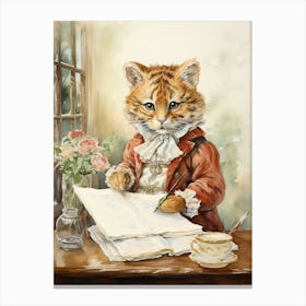 Tiger Illustration Doing Calligraphy Watercolour 2 Canvas Print