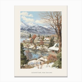 Vintage Winter Poster Queenstown New Zealand 1 Canvas Print