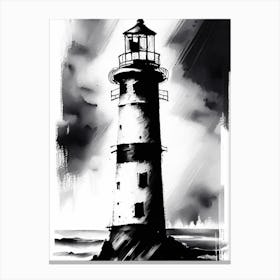 Lighthouse Symbol 1 Black And White Painting Canvas Print