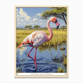 Greater Flamingo African Rift Valley Tanzania Tropical Illustration 3 Poster Canvas Print