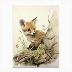 Storybook Animal Watercolour Fox 4 Canvas Print