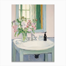 Bathroom Vanity Painting With A Sweet Pea Bouquet 1 Canvas Print