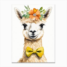 Baby Alpaca Wall Art Print With Floral Crown And Bowties Bedroom Decor (25) Canvas Print