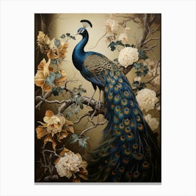 Dark And Moody Botanical Peacock 4 Canvas Print