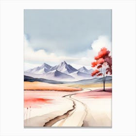 Tranquil Mountains In Minimalist Watercolor Vertical Composition Canvas Print