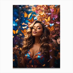 Illustration of a woman, surrounded by butterflies, vivid, painting, wall art 2 Canvas Print